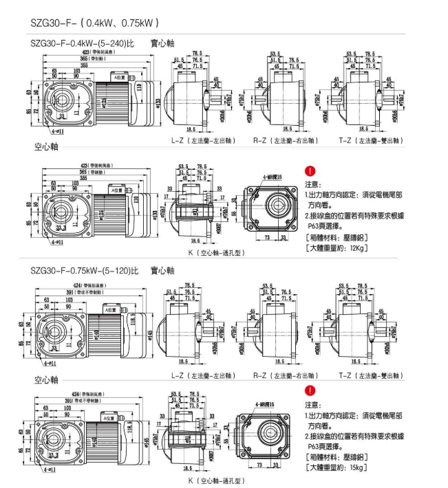 SZG30-F-0.4KW 0.75KW直交軸減速電機安裝尺寸圖