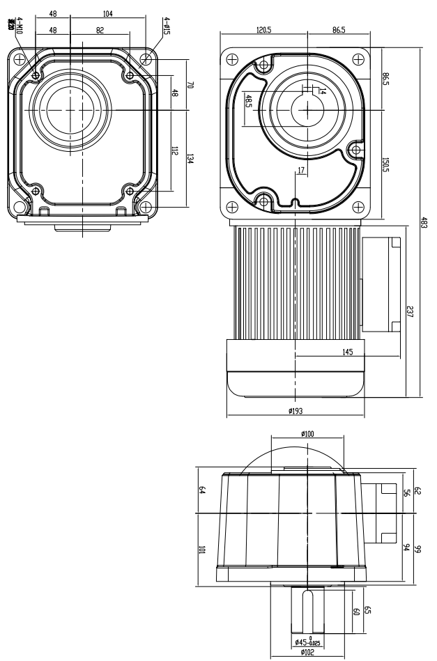 SGF45-SL-1500W直角減速電機(jī)(實(shí)心軸)外形尺寸圖