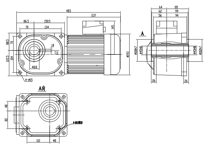 士元電機(jī) 1500W中空直角減速機(jī) 安裝尺寸
